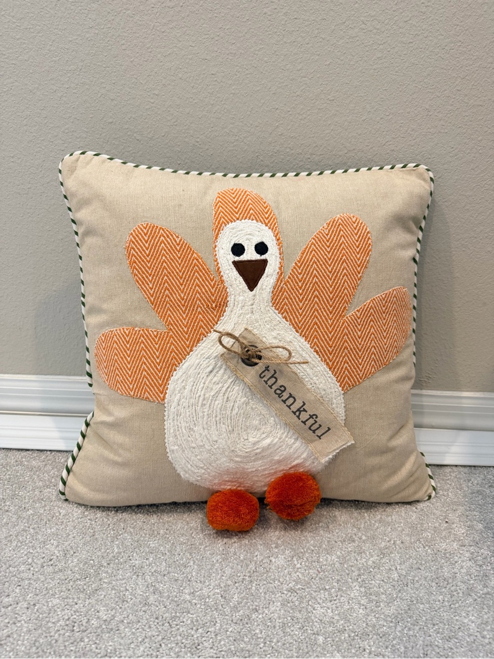 Mud Pie Thankful Turkey Decorative Pillow